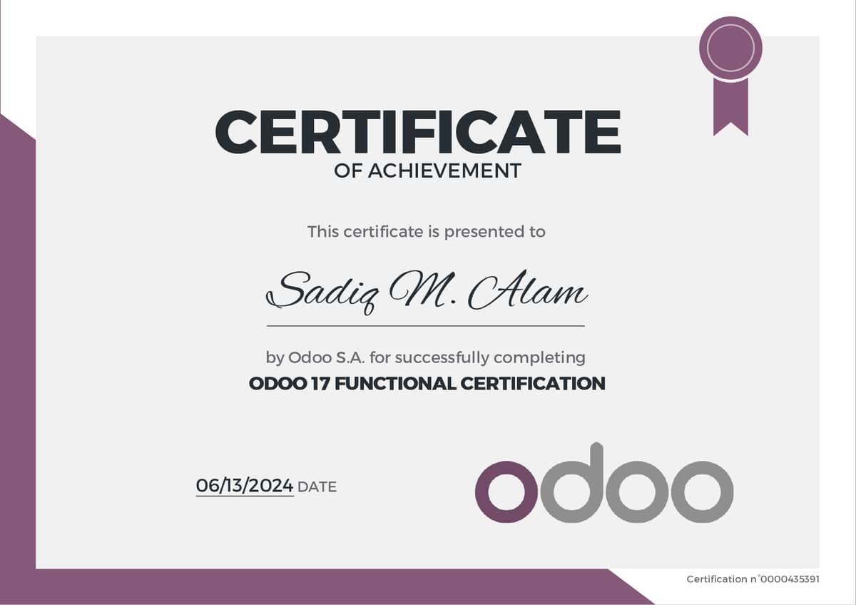 Sadiq M Alam - Odoo Certified Functional Consultant and Digital Strategist